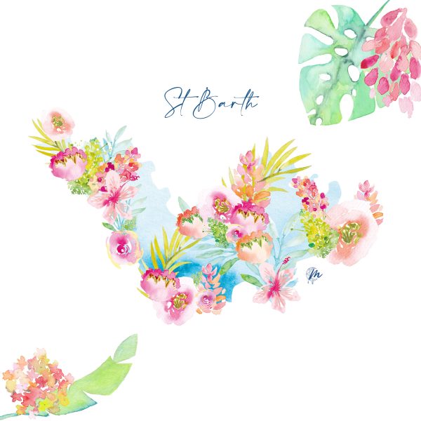 Carte aux Fleurs de Saint-Barthélemy - Moon St Barth - Illustration
