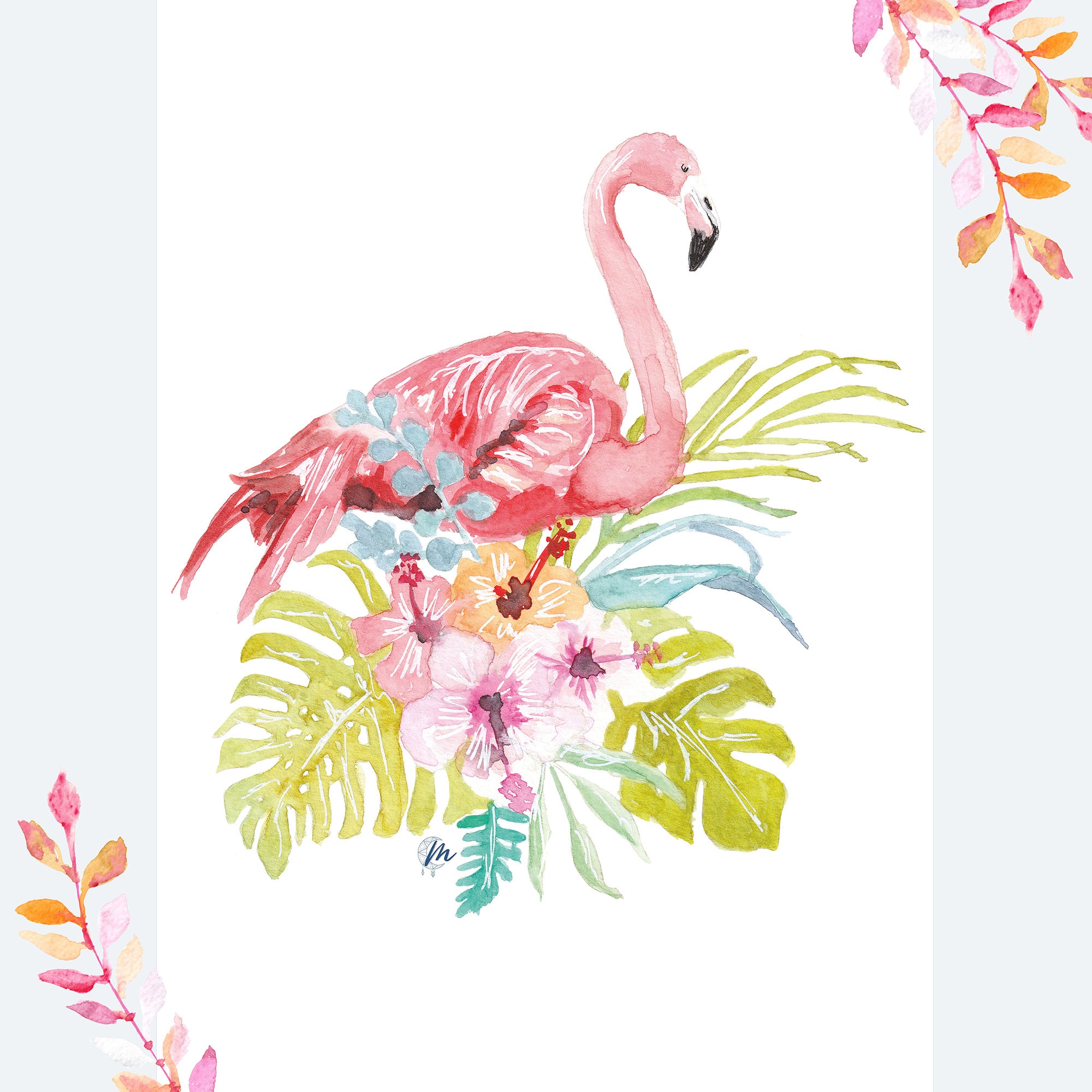 Illustration Of Pink Flamingo Moon St Barth Illustration