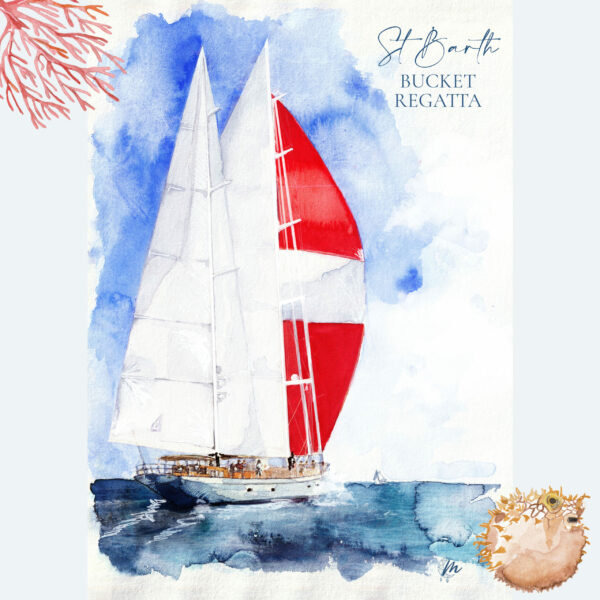 Aquarelle de la Bucket Regatta à Saint-Barthélemy - MOON ST BARTH - Illustration