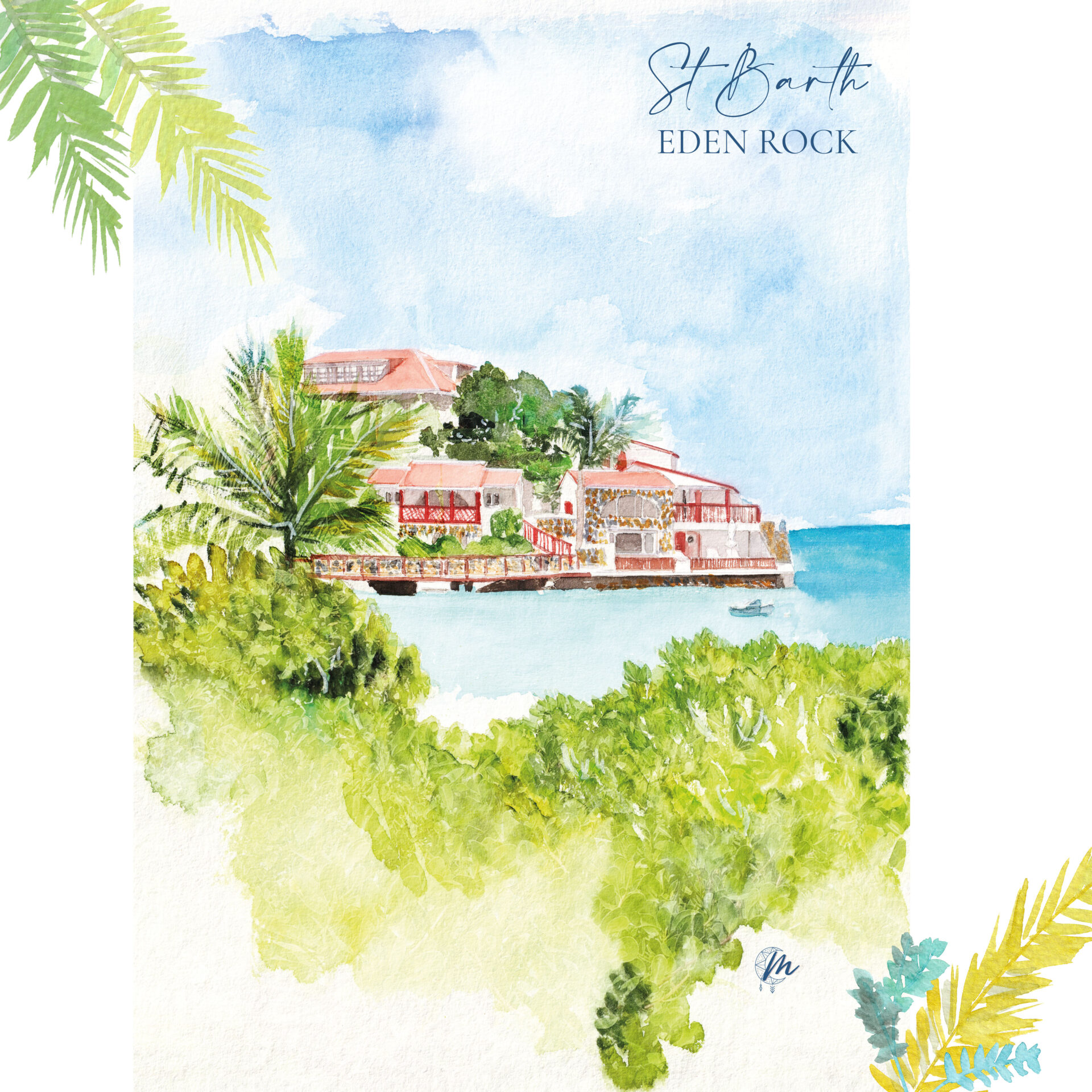 Aquarelle de l'Eden Rock à Saint-Barthélemy - MOON ST BARTH - Illustration