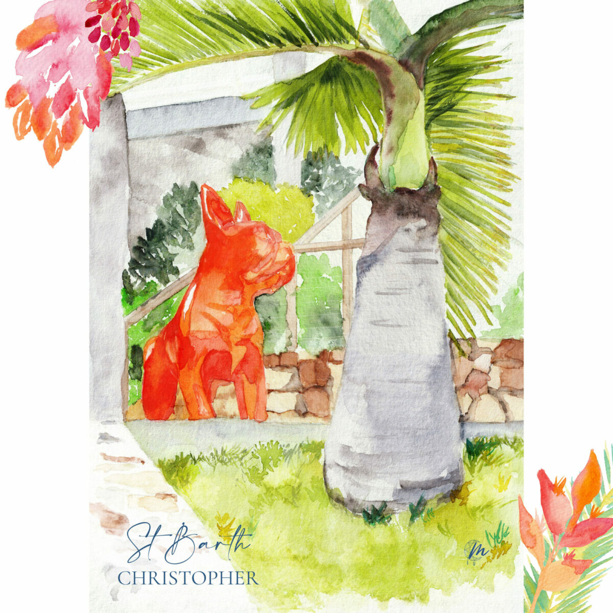 Aquarelle de l'Hotel Christopher à Saint-Barthélemy - MOON ST BARTH - Illustration