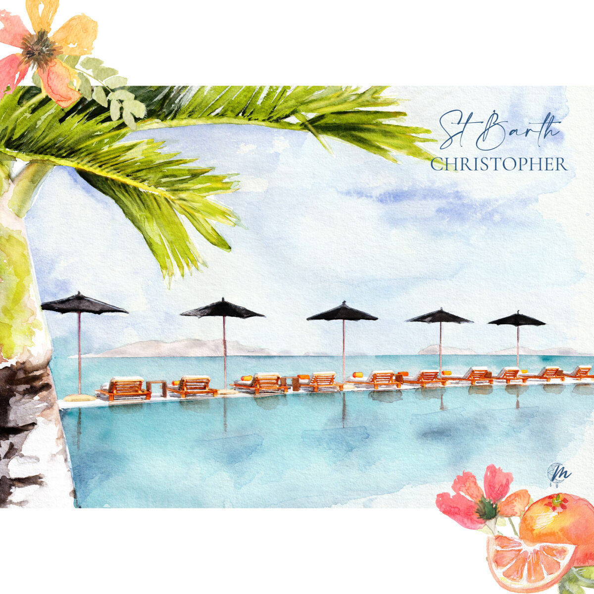 Aquarelle de l'Hotel Christopher à Saint-Barthélemy - MOON ST BARTH - Illustration