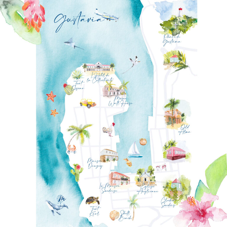 Carte de Gustavia à Saint-Barthélemy - MOON ST BARTH - Illustration