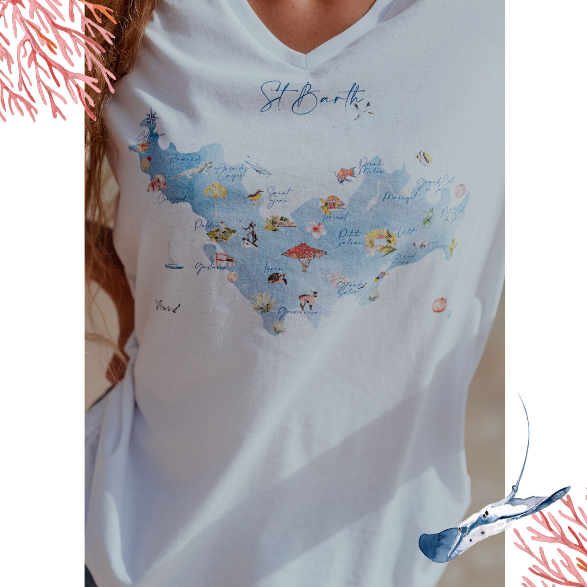 Tee-Shirt de la Carte des Quartiers Edition 2022 - Moon St Barth - Illustration