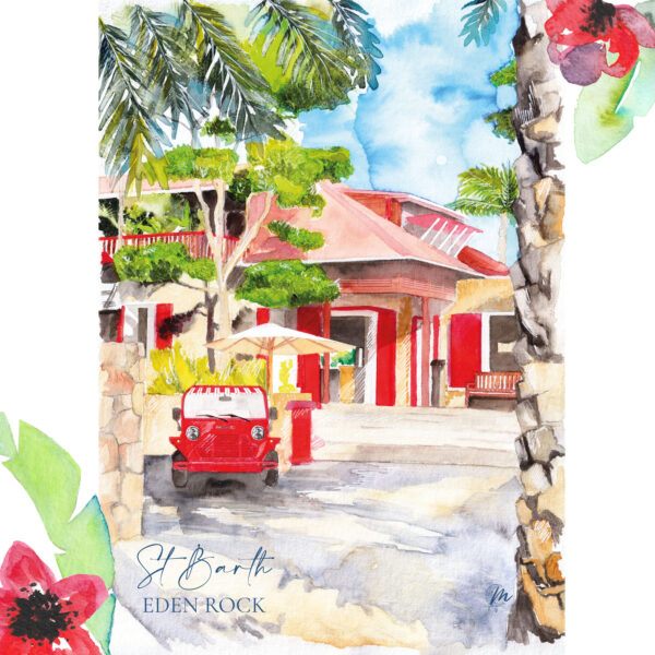 Aquarelle de l'Eden Rock à Saint-Barthélemy - MOON ST BARTH - Illustration