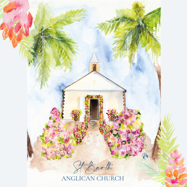 Aquarelle de l’Église Anglicane à Saint-Barthélemy - MOON ST BARTH - Illustration