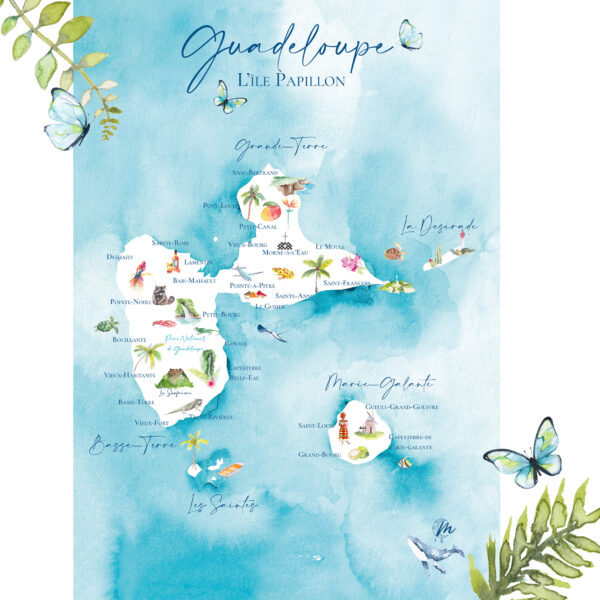 Carte illustrée de Guadeloupe - MOON ST BARTH - Illustration