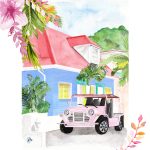 Aquarelle d'une Mini Moke à Saint-Barthélemy - MOON ST BARTH - Illustration