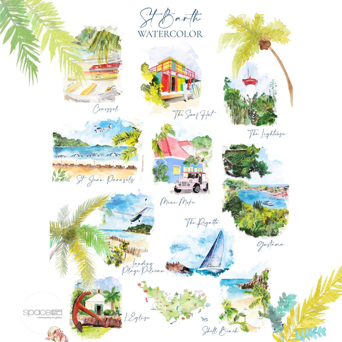 Collection St Barth Watercolor - Space Gallery St Barth - Moon St Barth - Illustration