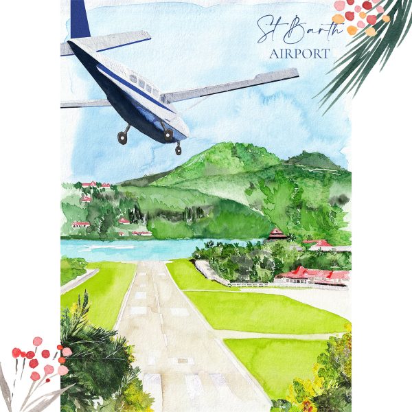 Aquarelle de Saint-Barthélemy : Airport - Moon St Barth - Illustration