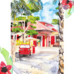 Aquarelle de l'Eden Rock x Moke à Saint-Barthélemy - MOON ST BARTH - Illustration