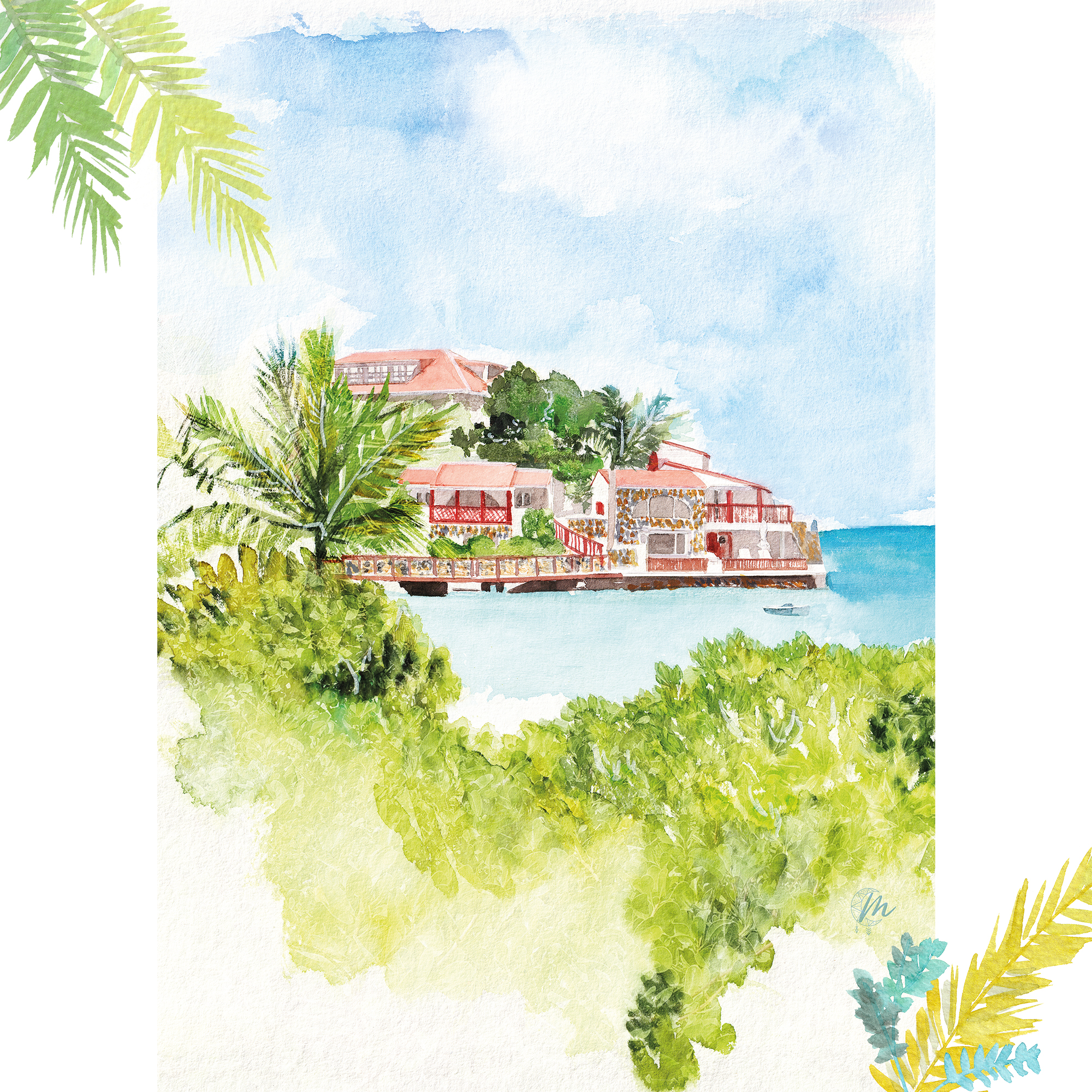 illustration-aquarelle-saint-barthelemy-eden-rock-rocher-ER Cette illustration fait partie des 4 aquarelles de la collection Eden Rock en édition limitée à 100 exemplaires.