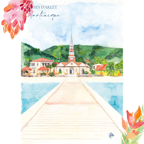 Aquarelle de Martinique : Les Anses d'Arlet - Moon St Barth - Illustration