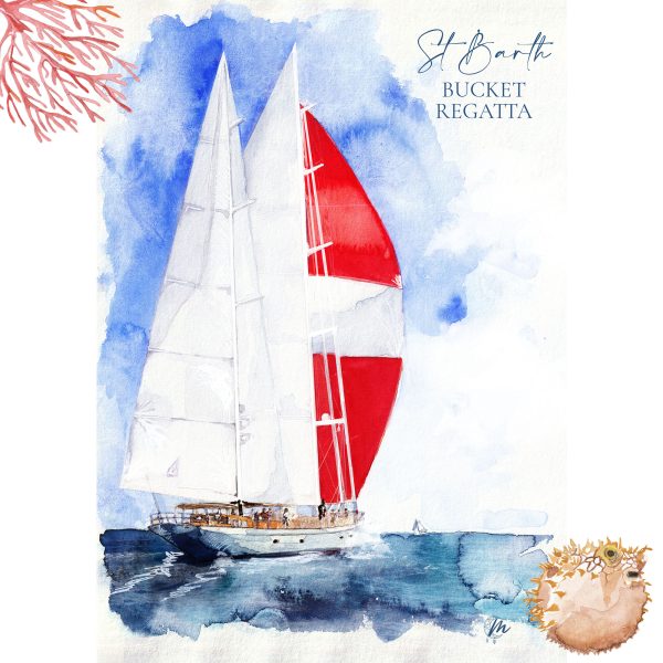 Aquarelle de la Bucket Regatta à Saint-Barthélemy - MOON ST BARTH - Illustration