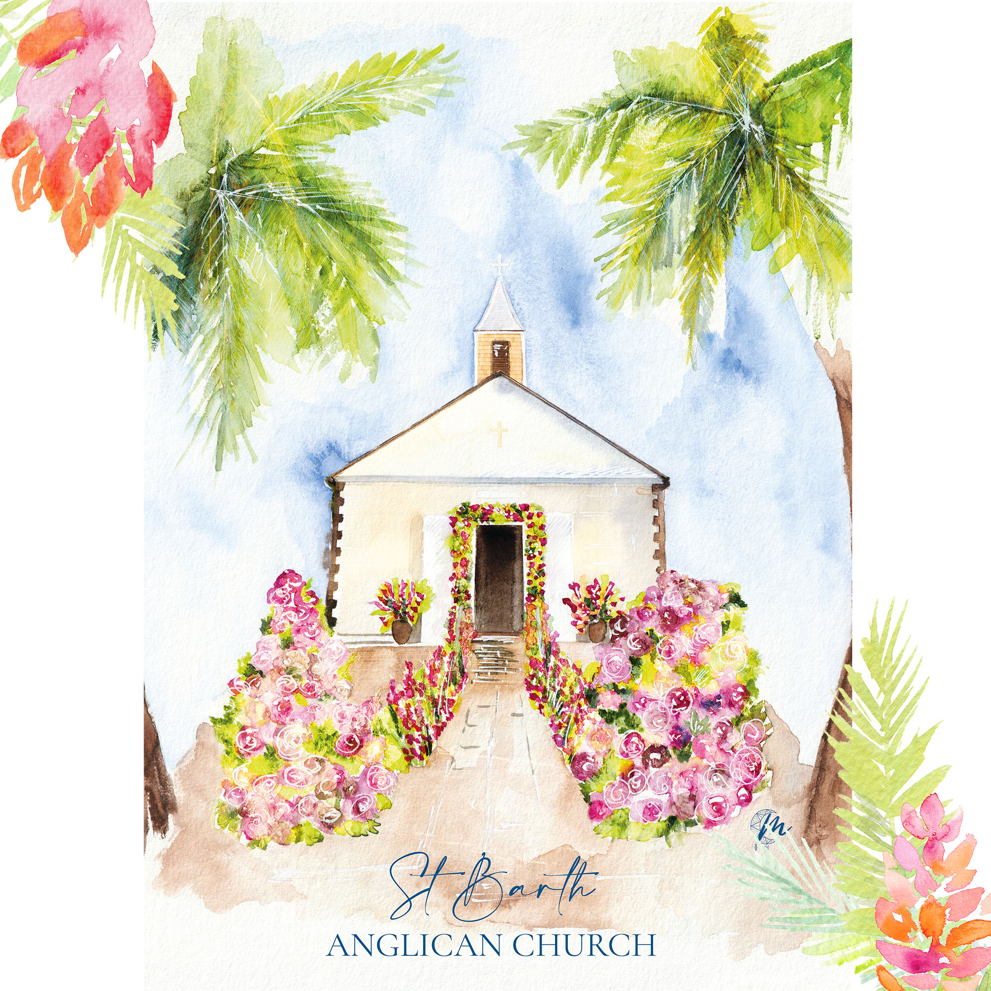 Aquarelle de l’Église Anglicane à Saint-Barthélemy - MOON ST BARTH - Illustration Aquarelle de l’Église Anglicane à Saint-Barthélemy - MOON ST BARTH - Illustration