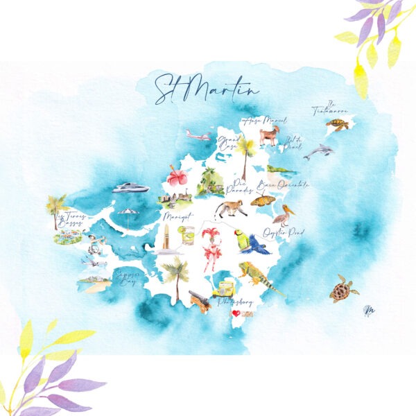 Carte illustrée de Saint-Martin - MOON ST BARTH - Illustration