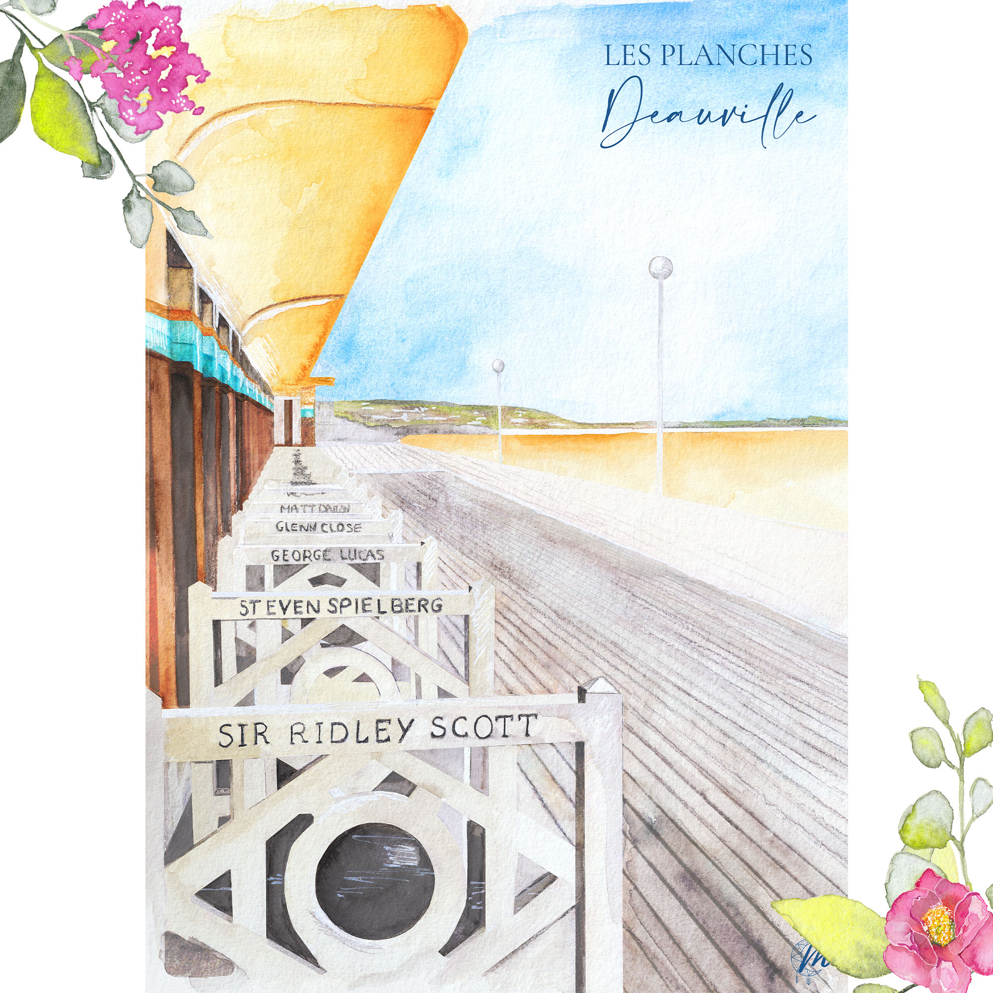 Illustration des planches de Deauville : Aquarelle de la Normandie - Moon St Barth Illustration des planches de Deauville : Aquarelle de la Normandie - Moon St Barth