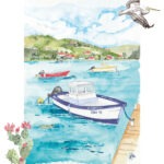 Illustration de Saint-Barthélemy : Aquarelle du lagon de Grand Cul-de-Sac - Moon St Barth