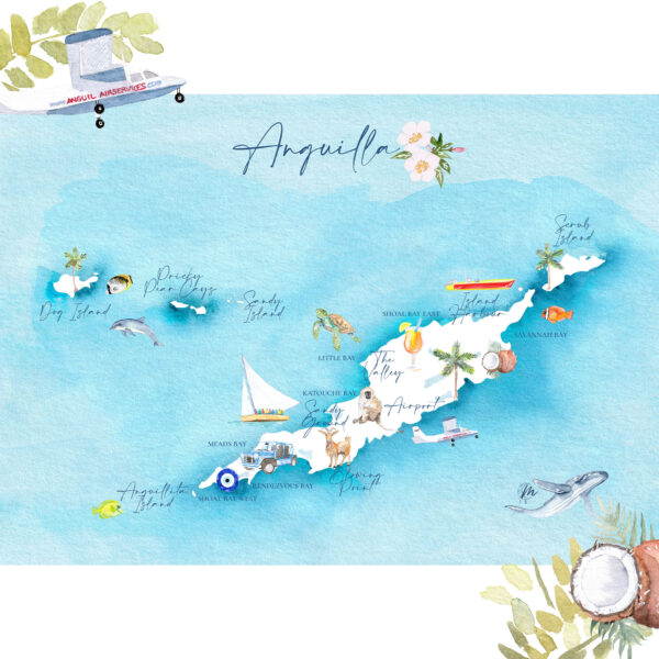 Carte illustrée d'Anguilla - MOON ST BARTH - Illustration