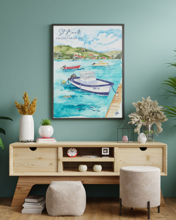 Illustration de Saint-Barthélemy : Aquarelle du lagon de Grand Cul-de-Sac - Moon St Barth