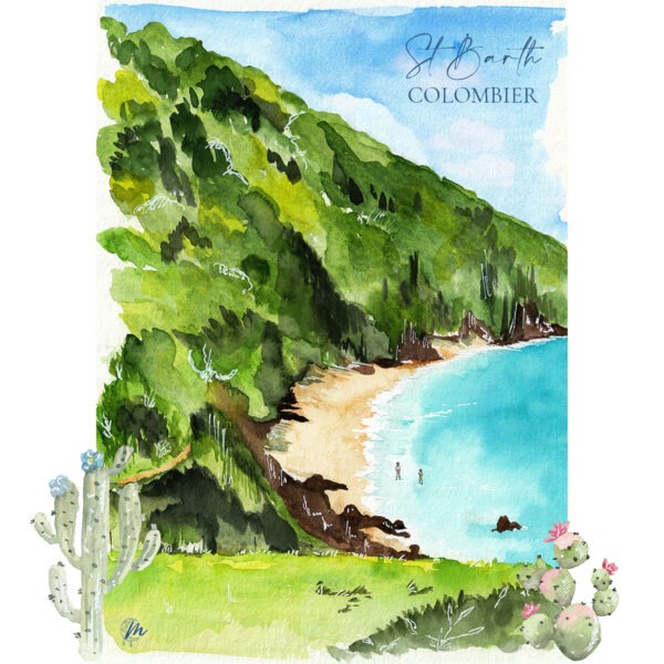 Illustration de Saint-Barthélemy : Aquarelle de Colombier - Moon St Barth