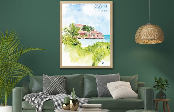 Aquarelle de l'Eden Rock à Saint-Barthélemy - MOON ST BARTH - Illustration