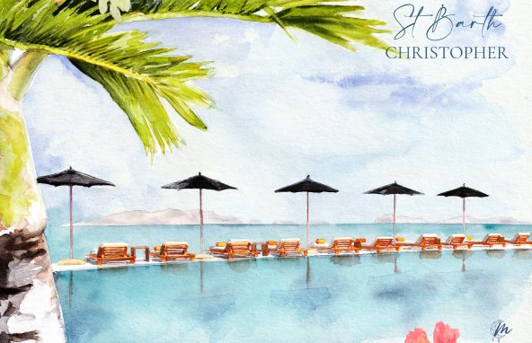 Aquarelle de l'Hotel Christopher à Saint-Barthélemy - MOON ST BARTH - Illustration